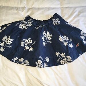Hollister Floral Navy White Beach Skirt Small Lined Cotton Pull On